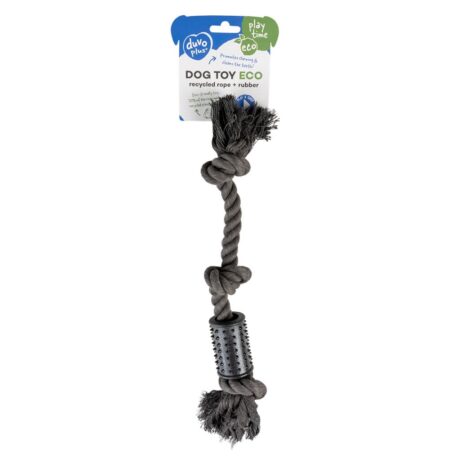 DUVO PLUS игрушка ECO ROPE 3 KNOTS & RUBBER SPIKE CYLINDER BLACK