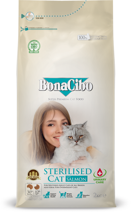 Bonacibo Adult Cat Sterilised Urinary, сухой корм с лососем для стерилизованных кошек