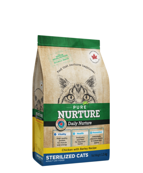 PURE NURTURE™ Daily Nurture Power of 3™ Complete dry cat food for sterilized adults, chicken with barley ,сухой корм с курицей и ячменем для стерилизованных кошек