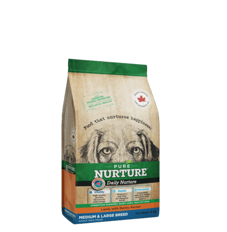 PURE NURTURE™ Daily Nurture Power of 3™ Complete dry dog food for adults, medium and large breeds, lamb with barley, сухой корм с ягненком и ячменем для собак средних и крупных пород