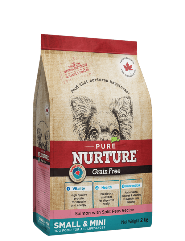 PURE NURTURE™ Grain Free Power of 3™ dog food for small and mini breeds for all lifestages no grains salmon with split peas 2kg