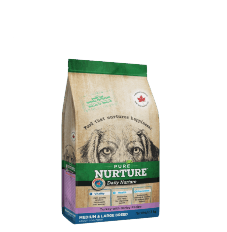 Pure Nurture Daily Nurture Power of 3, Turkey with Barley, Medium & Large Adult, сухой корм с индейкой и ячменем для собак средних и крупных пород