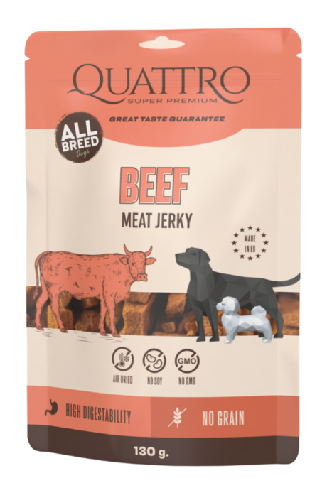 QUATTRO Meat Jerkys Beef, лакомство с говядиной для собак