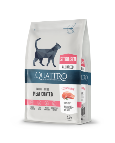 QUATTRO dry food for adult sterilized cats with extra salmon, сухой корм с лососем для стерилизованных кошек