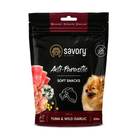 Savory dog soft snacks Anti-parasitic. Tuna& Wild Garlic 200 g, мягкое лакомство с тунцом и диким чесноком, с антипаразитарным эффектом для собак