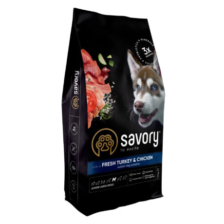 Savory Junior Large rich in Fresh Turkey and Chicken - сухой корм с индейкой и курицей, для щенков крупных пород