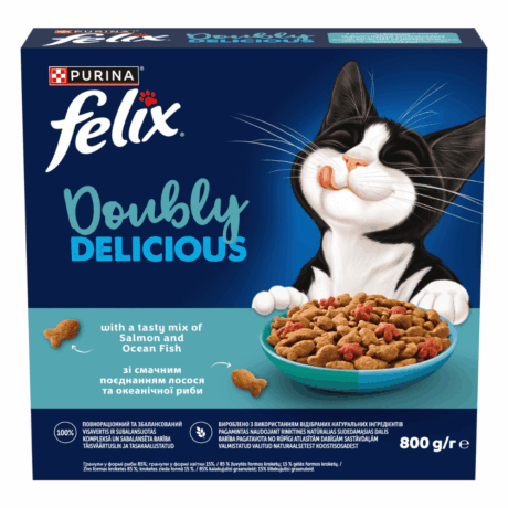 Felix Doubly Delicious - сухой корм с лососем и океанической рыбой, для взрослых кошек